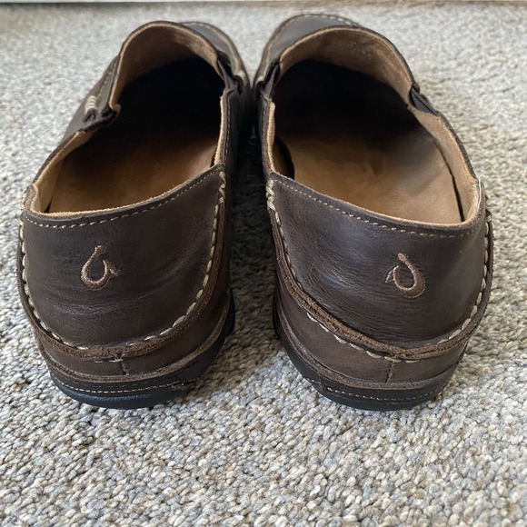 Olukai Moloa Slip On Shoes Men 10 EU 43 Brown Leather Loafer  Fold Down Heel - Picture 5 of 13